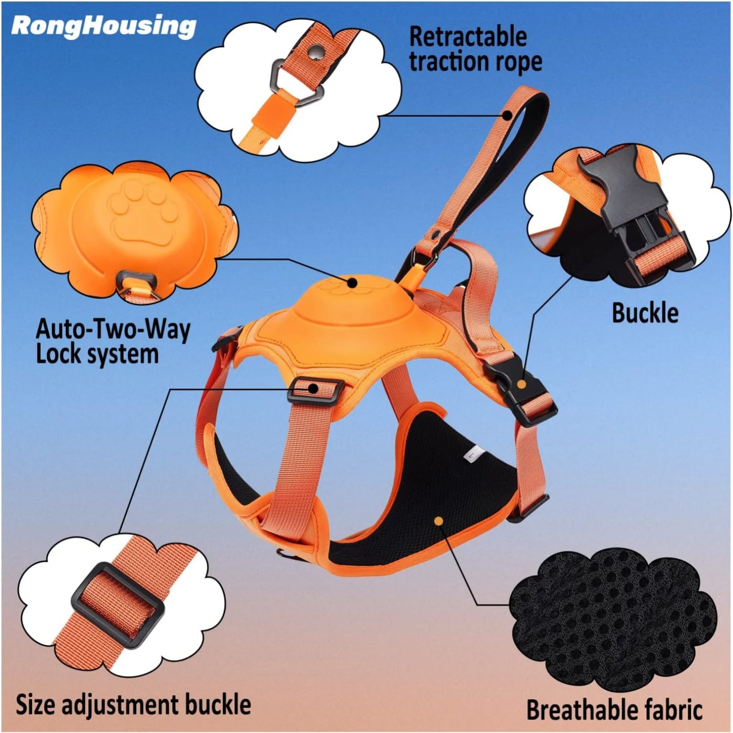 Dog Harness and Automatic Retractable Leash Kit –