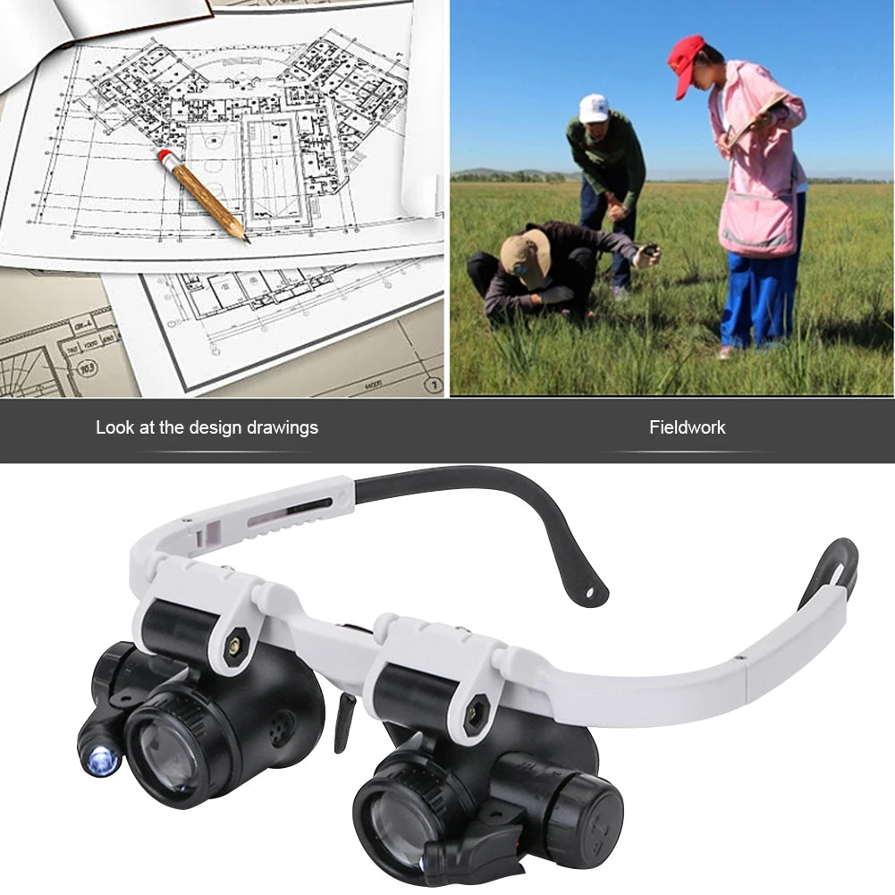 2x LED Magnifier Glasses – 8X/15X/23X Adjustable Lens for Jewelry & Watch Repair –