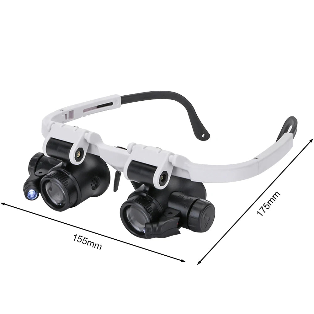 2x LED Magnifier Glasses – 8X/15X/23X Adjustable Lens for Jewelry & Watch Repair –