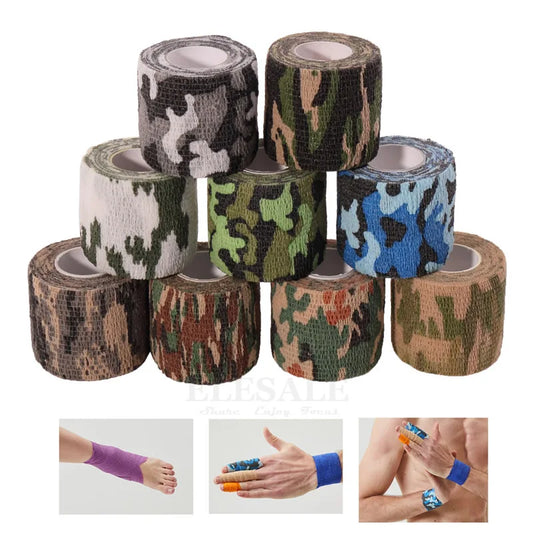 5pcs Random Color Size Self-Adhesive Camouflage Non-Woven Elastic Bandages Cohesive Wrap For Sports Emergency Wound Treatment –