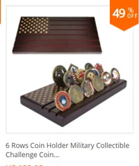 4-Row Wooden Challenge Coin Display Stand – Showcase 12-16 Military Collectible Coins –