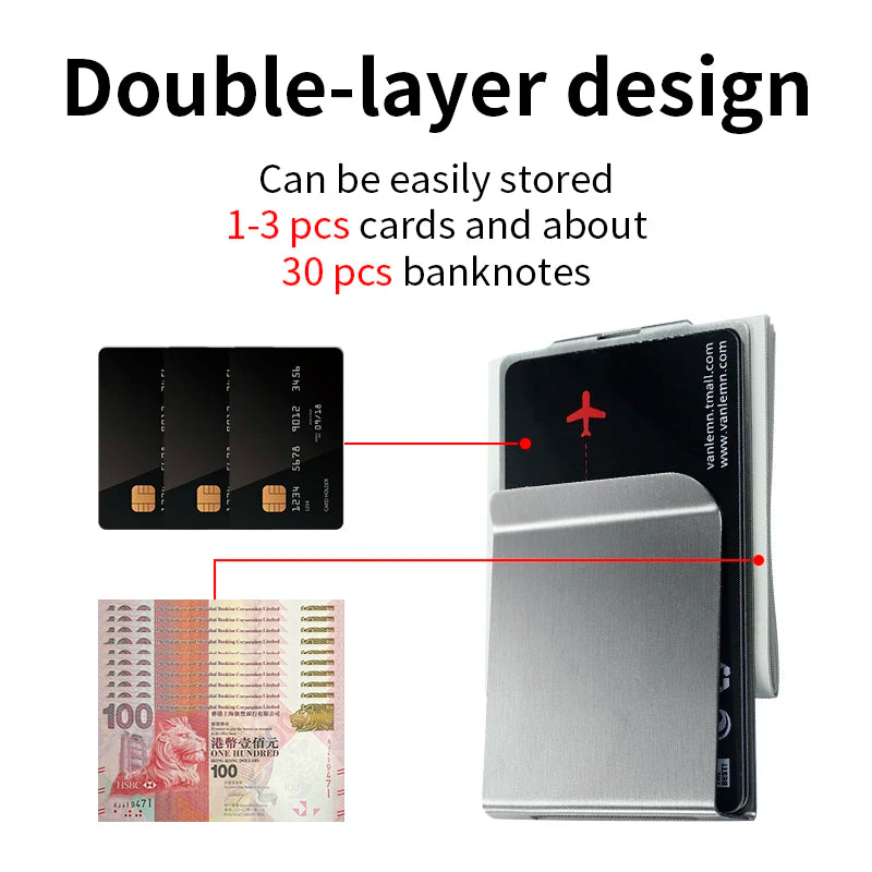 Stainless Steel Money Clips Slim Money Clip Wallet For Men ID Credit Card Holder Double Sided Holder Wallet Women Customizable –