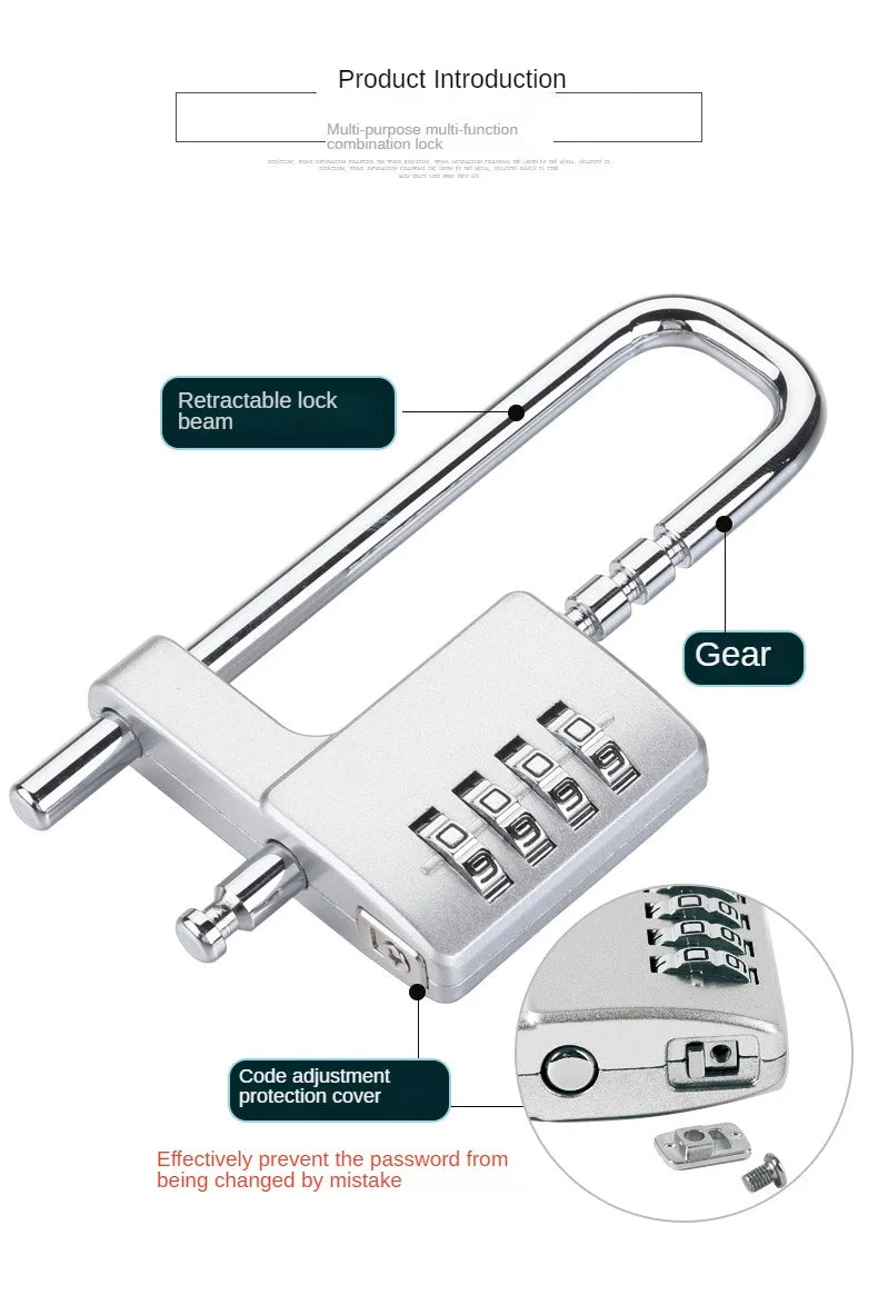 4-Digit U-Shaped Combination Padlock – Adjustable Security for Cabinets & Doors –