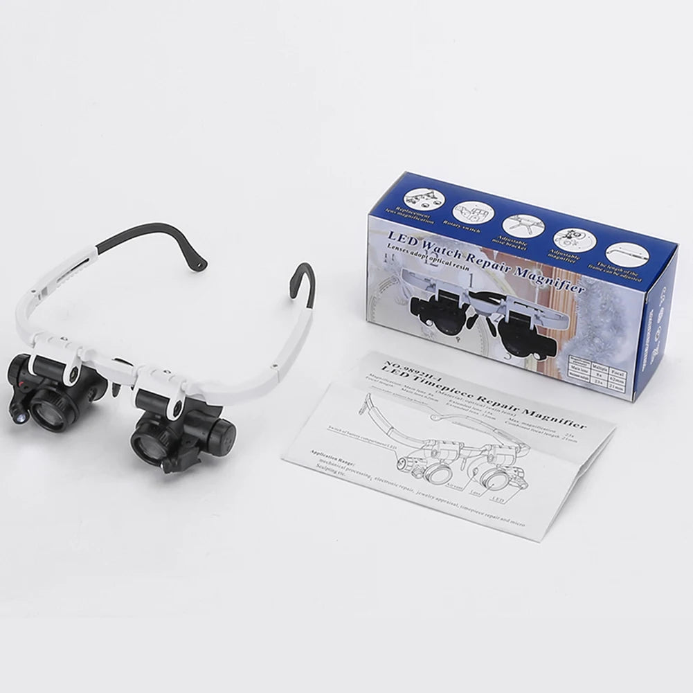 2x LED Magnifier Glasses – 8X/15X/23X Adjustable Lens for Jewelry & Watch Repair –