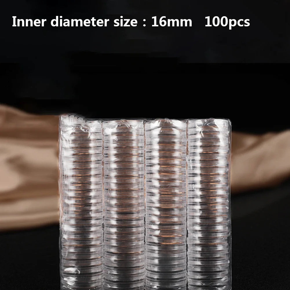 100-Piece 16mm Transparent Coin Display Capsules –