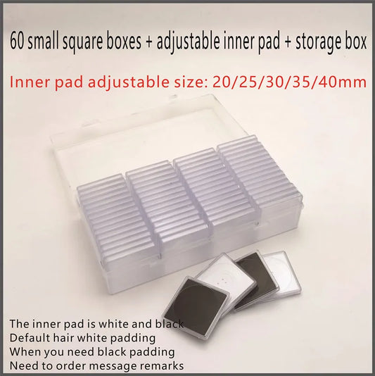 Contains 60 small square box round box 30mm commemorative coin collection box adjustable inner 40mm commemorative coin storage b –