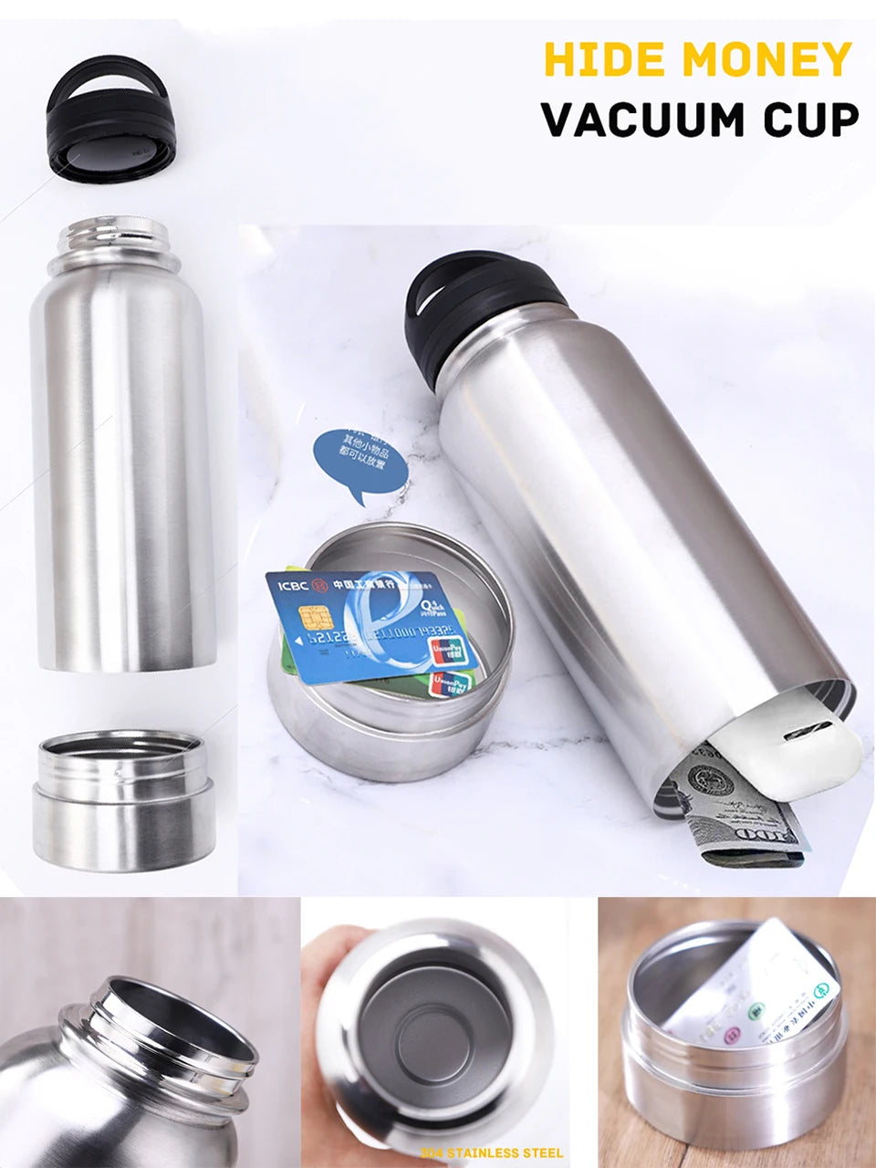 Stainless Steel Secret Cup – Hidden Storage for Credit Cards & Valuables –