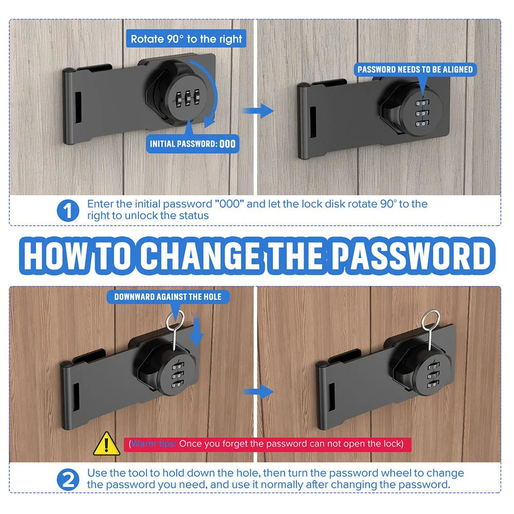 Combination Password Hasp Lock – Security Slide Latch for Cabinets and Small Doors