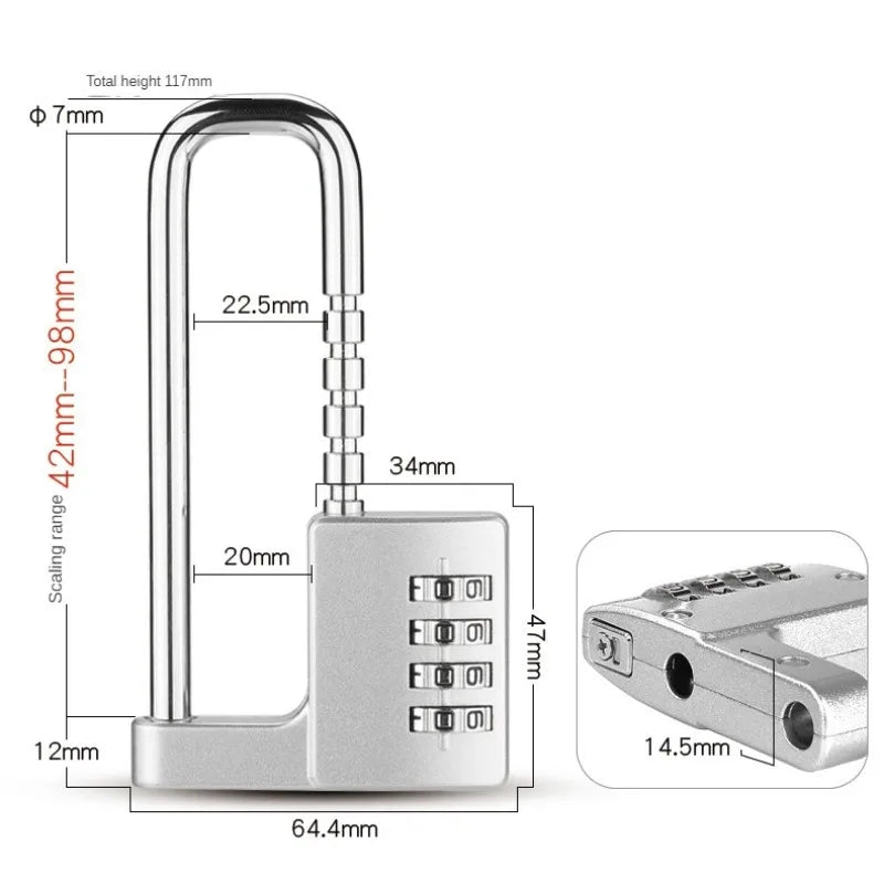 4-Digit U-Shaped Combination Padlock – Adjustable Security for Cabinets & Doors –