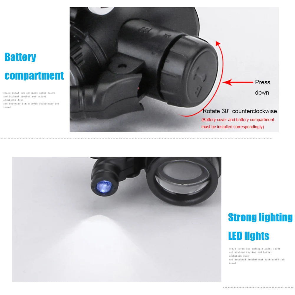 2x LED Magnifier Glasses – 8X/15X/23X Adjustable Lens for Jewelry & Watch Repair –