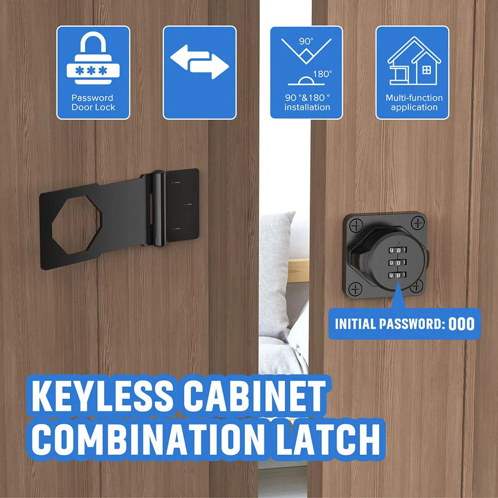 Combination Password Hasp Lock – Security Slide Latch for Cabinets and Small Doors