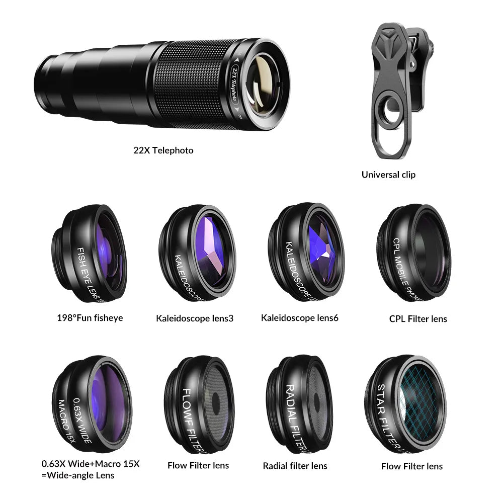 APEXEL 10 in 1 Telescope Zoom Mobile Phone Lens Kit –